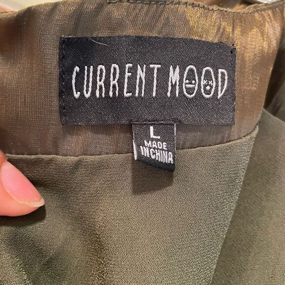 Dollskill Current Mood Womens Midi Skirt L Green Iridescent Goth Punk Side Slit - Picture 3 of 8